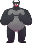 2020 anthro belly black_body black_fur blush bovid bovine cattle clothing fur leonthelionel male mammal overweight overweight_anthro overweight_male simple_background solo the_human_heart_(game) tyler_(the_human_heart) underwear video_games visual_novel white_background 
