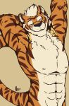  anthro felid fur hi_res male mammal muscular muscular_anthro muscular_male nazuuuu nude pantherine simple_background smile solo striped_body striped_fur stripes tiger 