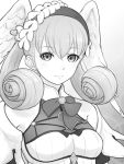  1girl breasts closed_mouth curly_hair dress head_wings kiikii_(kitsukedokoro) long_hair looking_at_viewer melia monochrome smile solo xenoblade_(series) xenoblade_1 