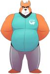  anthro belly black_nose bottomwear canid canine canis clothing domestic_dog fur hi_res leonthelionel male mammal orange_body orange_fur overweight overweight_anthro overweight_male pants rorik_(the_human_heart) shirt simple_background solo the_human_heart_(game) topwear video_games visual_novel white_background 