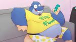  2020 anthro belly bottomwear clothing controller dylan_(the_human_heart) eulipotyphlan eyes_closed eyewear furniture game_controller glasses leonthelionel male mammal mole_(animal) overweight overweight_anthro overweight_male shirt shorts sitting sofa solo the_human_heart_(game) topwear video_games visual_novel 