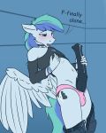  2019 absurd_res animal_genitalia animal_penis anthro balls big_penis blue_hair blue_tail blush bodily_fluids bottomwear bracelet clothing collar cum cum_drip cum_leaking cutie_mark dialogue dripping ears_back equid equine equine_penis fan_character feathered_wings feathers flared_penis fur genital_fluids genitals green_tail hair half-closed_eyes hand_on_penis hasbro hi_res jewelry leaning_on_wall male mammal masturbation medial_ring multicolored_hair multicolored_tail my_little_pony narrowed_eyes open_mouth panties pants pants_around_ankles pegasus penile penile_masturbation penis phenyanyanya pivoted_ears simple_background solo storm_feather teal_eyes teal_hair text top underwear white_body white_feathers white_fur white_wings wings 