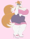  anthro big_breasts blue_eyes boots breasts canid canine clothing eyeshadow female footwear fox hi_res high_heels huge_breasts intersex lipstick makeup mammal mcnasty miles_prower overweight overweight_anthro overweight_female shoes solo sonic_the_hedgehog_(series) tight_clothing 
