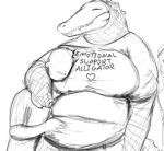  &lt;3 2020 alligator alligatorid ambiguous_gender anthro big_breasts black_and_white breasts clothed clothing crocodilian doctordj duo english_text eyes_closed female hug human larger_female mammal monochrome non-mammal_breasts overweight overweight_anthro overweight_female reptile scalie sharp_teeth simple_background size_difference smaller_ambiguous teeth text white_background 