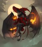  2020 anthro broom broom_riding clothing dress female full_moon halloween hat headgear headwear hi_res holidays jack-o&#039;-lantern moon open_mouth orphen-sirius solo wings 