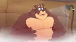  2020 anthro bathing belly brown_body brown_fur cade_(the_human_heart) eyes_closed fur leonthelionel male mammal nipples overweight overweight_anthro overweight_male solo the_human_heart_(game) tongue tongue_out ursid video_games visual_novel 