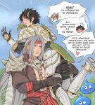  2boys armor armored_boots armored_gloves black_gloves black_hair black_jacket blue_eyes boots carrying_over_shoulder cosplay crylin6 final_fantasy final_fantasy_vii final_fantasy_vii_ever_crisis gloves gold_trim green_eyes grey_hair headband highres jacket long_hair male_focus multiple_boys official_alternate_costume parted_bangs parted_lips pisaro pisaro_(cosplay) pointy_ears red_headband sephiroth sephiroth_(banesword_style) short_hair shoulder_spikes skull_ornament slime_(dragon_quest) slit_pupils spikes white_armor winged_hair_ornament zack_fair zack_fair_(zenithian_armour) 