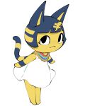 2025 absurd_res abyss_creature_(artist) animal_crossing ankha_(animal_crossing) anthro bangs barefoot blue_ears blue_hair bob_cut clothed clothed_anthro clothed_female clothing domestic_cat dress egyptian egyptian_clothing feet felid feline felis female female_anthro front_view full-length_portrait hair hi_res korean_description mammal markings mouth_closed nintendo portrait ring_(marking) ringed_tail short_hair simple_background solo striped_markings striped_tail stripes tail tail_markings three-quarter_view uraeus usekh white_background white_clothing white_dress white_sclera yellow_inner_ear