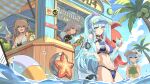  404_(girls&#039;_frontline) 404_logo_(girls&#039;_frontline) 4girls absurdres alternate_costume arm_pouch arrow_(symbol) bikini bikini_under_clothes black_choker blue_hair blue_jacket blue_sky blunt_bangs breasts brown_eyes brown_hair can cat_ornament choker closed_mouth cloud coconut_cup coconut_tree commentary criss-cross_halter criss-cross_strings cross cross_earrings cup day device drink drinking drinking_glass drinking_straw earrings eyewear_on_head flower food frilled_bikini frills from_below fruit g11_(girls&#039;_frontline) girls&#039;_frontline girls&#039;_frontline_2:_exilium grapes green-tinted_eyewear green_eyes grey_hair hair_flower hair_intakes hair_ornament hair_ribbon halterneck hand_up hands_up hat highres hk416_(girls&#039;_frontline) holding holding_can holding_cup holding_drink holding_megaphone iras17514 jacket jewelry juice klukai_(girls&#039;_frontline_2) large_breasts lenna_(girls&#039;_frontline_2) leva_(girls&#039;_frontline_2) light_particles long_sleeves mechty_(girls&#039;_frontline_2) megaphone messy_hair multiple_girls navel ocean octopus off_shoulder one-piece_swimsuit open_mouth orange_(fruit) orange_eyes orange_hat outdoors palm_tree pineapple pouring print_shirt purple_bikini purple_hat ribbon scar scar_across_eye scar_on_face see-through_clothes see-through_jacket shirt short_hair sideboob sign sky smile standing starfish stomach surfboard swim_ring swimsuit teardrop_facial_mark teeth thighs tinted_eyewear tree twintails ump45_(girls&#039;_frontline) ump9_(girls&#039;_frontline) upper_teeth_only visor_cap wading walkie-talkie water water_drop watermelon white_bikini white_shirt yellow_eyes yellow_one-piece_swimsuit 