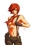  artist_request gloves hair_over_one_eye naked_suspenders necktie revealing_clothes snk solo suspenders the_king_of_fighters topless vanessa_(king_of_fighters) 