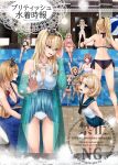  6+girls alternate_hairstyle ark_royal_(kancolle) ass bikini black_bikini blonde_hair breasts brown_hair casual_one-piece_swimsuit cleavage country_connection cover crown grey_hair highres ifuji_shinsen indoors janus_(kancolle) javelin_(kancolle) jervis_(kancolle) kantai_collection long_hair medium_breasts mini_crown multiple_girls nelson_(kancolle) one-piece_swimsuit pool red_hair rodney_(kancolle) sailor_bikini sailor_collar sailor_one-piece_swimsuit sheffield_(kancolle) short_hair side-tie_bikini_bottom swimsuit valiant_(kancolle) victorious_(kancolle) warspite_(kancolle) watermark white_bikini 
