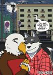 accipitrid accipitriform anthro avian bird canid canine canis clothed clothing comic daddy_kink dialogue digital_media_(artwork) domestic_dog duo eagle english_text family female fox group hi_res humor husky joke lgbt love male male/female male/male mammal mature_female nordic_sled_dog romantic romantic_couple sagilmito simple_background slice_of_life spitz text