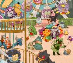  amusement_park animal_focus balloon banette bewear bush carousel chansey character_balloon clam clamperl closed_mouth cosplay cubone dedenne dog dragonair drifblim drifloon everyone fangs fence ferris_wheel fidough flittle floragato galarian_ponyta gengar highres holding hood hoodie larvitar lugia meowth mimikyu munchlax mushroom omanyte open_mouth outdoors pikachu poke_ball poke_ball_(basic) pokemon pokemon_(creature) pokemon_focus poliwag psyduck revavroom rotom rotom_phone shroomish smile smoliv spinda trash_can trubbish tyranitar tyranitar_(cosplay) zozozoshion 