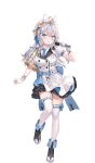  1girl ahoge aiguillette alisa_mikhailovna_kujou animal_ears belt black_boots black_skirt blue_belt blue_bow blue_eyes blue_necktie blue_ribbon blush boots bow breasts collared_shirt crossed_bangs fake_animal_ears flower frilled_skirt frilled_thighhighs frills full_body hair_between_eyes hair_flower hair_ornament hair_ribbon hairband hand_up hat holding holding_microphone large_breasts long_hair looking_at_viewer microphone momoko_(momopoco) necktie official_art open_mouth rabbit_ears rabbit_hair_ornament raised_eyebrows ribbon shirt short_sleeves simple_background skirt smile solo standing thighhighs tokidoki_bosotto_roshia-go_de_dereru_tonari_no_alya-san transparent_background white_hair white_hairband white_shirt white_thighhighs white_wrist_cuffs wing_collar wrist_cuffs 