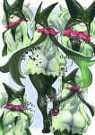 absurd_res anthro bedroom_eyes big_butt breasts butt byhandsofthedragon claws crotch_lines exposed_breasts exposure_variation fangs felid feline female full-length_portrait fur generation_9_pokemon green_body green_fur green_hair hair half-closed_eyes hi_res looking_at_viewer looking_back mammal mask meowscarada multiple_poses narrowed_eyes navel nintendo nipple_outline on_one_leg pawpads pink_nose pokemon pokemon_(species) portrait pose presenting presenting_hindquarters pseudo_clothing purring red_eyes russian_text seducing_viewer seductive short_tail simple_background small_breasts small_fangs small_waist smile smug smug_face smug_grin solo solo_focus sparkles standing tail teeth text thick_thighs tongue tongue_out wide_hips