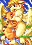  blush doran_(dragon_quest) dragon dragon_quest edmol feathers feral flammie hug open_mouth secret_of_mana seiken_densetsu sparkie 