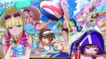  6+girls absurdres alisa_boskonovich arm_blade artist_request azucena_milagros_ortiz_castillo ball beach beach_umbrella beachball bikini blonde_hair blue_eyes breasts brown_eyes cup drinking_glass drinking_straw flip-flops high_kick highres hood kazama_asuka kicking kneepits lili_(tekken) ling_xiaoyu mechanical_wings motion_blur multiple_girls official_art open_mouth palm_tree pink_hair purple_hair reina_(tekken) sandals sleeping swimsuit teeth tekken tekken_8 thrusters tree twintails umbrella upper_teeth_only visor_cap weapon wings 