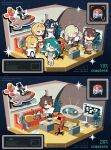  1boy 5girls absurdres adversarial_noise apron black_boots black_dress blonde_hair blue_eyes blue_hair boots brown_boots brown_coat brown_hair bulletin_board chair chibi coat colored_inner_hair couch ding_(vessel) dress fish_tank floorplan flower green_eyes grey_boots grey_coat grey_dress han_zhang_(reverse:1999) highres hissabeth jacket kiperina long_hair multicolored_hair multiple_girls name_day_(reverse:1999) newt office office_chair pants pixel_text plant pointer_(reverse:1999) potted_plant purple_eyes push-button reverse:1999 rocket salamander shirt short_hair snake snake_on_head sunflower swivel_chair table tn_kn1000 voyager_(reverse:1999) white_apron white_coat white_hair white_jacket white_pants white_shirt windsong_(reverse:1999) yellow_eyes 