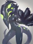  3:4 anthro big_claws breasts claws dragon female glowing glowing_eyes goo_creature green_eyes navel open_mouth shimizu_tsubasa small_breasts solo symbiote tongue tongue_out 