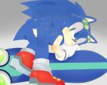 absurd_res anthro anus balls black_nose blue_body blue_fur butt clothing erection eulipotyphlan extreme_gear eyewear footwear fur futuregalaxea genitals glasses gloves green_eyes handwear hedgehog hi_res hoverboard male mammal penis presenting shoes smile solo sonic_riders sonic_the_hedgehog sonic_the_hedgehog_(series) 