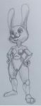  absurd_res animate_inanimate anthro breasts confident ears_up female genitals hands_on_hips hi_res lagomorph leporid looking_at_viewer mammal narrowed_eyes plushie pussy rabbit sketch sketchy smile solo standing stichedpiscus stiches 