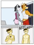  anthro assisted_exposure bottomwear bovid bovine butt canid canine canis cattle cheetah clothed clothing comic felid feline female fully_clothed fuze hi_res male male/female mammal navel nipples nude pants_down partially_clothed public_nudity shirt shorts tank_top topwear wolf 