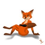  1:1 2020 6vulpes anthro black_claws brown_eyebrows brown_nose brush brushing canid canine claws countershading disney eyebrows fox fur gloves_(marking) green_eyes hi_res holding_brush holding_object leg_markings male mammal markings nick_wilde nude orange_body orange_fur red_fox simple_background sitting socks_(marking) solo white_background zootopia 