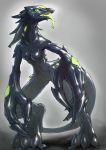  absurd_res anthro big_claws breasts claws digitigrade dragon female glowing glowing_eyes goo_creature green_eyes hi_res navel open_mouth shimizu_tsubasa small_breasts solo spines standing symbiote tongue tongue_out transformation 