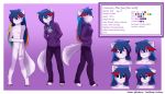  absurd_res anthro blue_hair breasts canid canine canis clothed clothing erdfurry female fur hair hi_res lanna_(erdfurry) mammal model_sheet multicolored_hair nude purple_body purple_fur wolf 