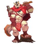  2020 abs absurd_res anthro armwear axe beard big_muscles big_penis body_hair canid canine canis cape chest_hair clothing cursedmarked domestic_dog erection erection_under_clothing eyes_closed facial_hair genitals hair hi_res holding_object holding_weapon hybrid_genitalia hybrid_penis knot legwear male mammal melee_weapon muscular muscular_anthro muscular_male nipples pecs penis plaid plaid_underwear scarf simple_background smile solo teeth thong tree_stump underwear vein veiny_penis weapon white_background 