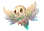  artist_name bird brown_eyes brown_sclera eldrige english_commentary full_body gen_7_pokemon looking_at_viewer no_humans owl pokemon pokemon_(creature) rowlet simple_background solo watermark web_address white_background 