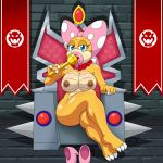  1:1 2015 anthro areola biped blue_eyes bodily_fluids breasts cane chair claws clothing female footwear furniture hi_res high_heels jewelry koopa koopaling licking looking_at_viewer mario_bros mostly_nude necklace nintendo nipples non-mammal_breasts ribbons saliva scalie shoes sitting solo suggestive thegeckoninja throne toe_claws tongue tongue_out video_games wendy_o._koopa 