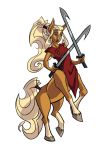  2020 animal_humanoid blonde_hair centaur clothed clothing equid equid_humanoid equid_taur equine equine_humanoid equine_taur female full-length_portrait hair holding_object hooves humanoid long_hair mammal mammal_humanoid mammal_taur melee_weapon ponytail portrait pose rearing_up simple_background solo sword taur toktobis weapon white_background 