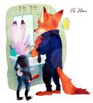  ... 2020 anthro barefoot bathroom bottomwear brush butt canid canine clothing disney duo fox hi_res holding_brush holding_object inside japanese_text judy_hopps lagomorph leporid looking_at_another mammal mirror necktie nick_wilde onomimononnon pants police_uniform rabbit red_fox shirt sink smile standing text toothbrush topwear uniform zootopia 