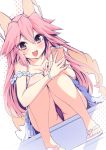  2018 animal_humanoid blush breasts camel_toe canid canid_humanoid canine canine_humanoid caster_tamamo-no-mae clothing fate_(series) female footwear fox_humanoid hair hi_res holding_object holding_phone humanoid jewelry looking_at_viewer mammal mammal_humanoid panties phone pink_hair sandals simple_background sitting smile solo underwear white_background wisespeak 