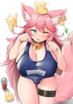  2020 5_fingers absurd_res animal_humanoid avian bell bell_collar big_breasts bird blush breasts canid canid_humanoid canine canine_humanoid caster_tamamo-no-mae clothing collar corin ear_piercing ear_ring fate_(series) female fingers fox_humanoid group hair heterochromia hi_res humanoid humanoid_focus long_hair looking_at_viewer mammal mammal_humanoid monster_energy one-piece_swimsuit open_mouth piercing pink_hair simple_background solo_focus swimwear white_background 