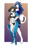  2020 4_toes 5_fingers amur anthro barefoot breasts canid canine canis clothed clothing digital_media_(artwork) digitigrade domestic_dog duo female fingers hi_res husky mammal midriff navel nordic_sled_dog smile spitz standing toes 
