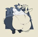  2020 annoyed anthro beastars belly big_belly big_butt boot_(artist) butt canid canine canis clothing duo english_text fangs female footwear fur grey_body grey_fur haru_(beastars) hi_res lagomorph legoshi_(beastars) leporid male mammal morbidly_obese navel obese overweight rabbit rumbling_stomach shirt shoes sound_effects speech_bubble sweatpants text tight_clothing topwear white_body white_fur wide_hips wolf 