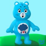  &lt;3 1:1 anthro badge black_eyes blue_body blue_fur blue_hair blue_nose blue_skin blush care_bears cloud eyebrows fur grass grumpy_bear hair head_tuft hi_res male mammal open_mouth signature simple_background sky slightly_chubby solo standing surprise tuft unknown_artist ursid 