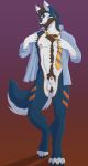  absurd_res animal_genitalia anthro body_hair bottomless clothed clothing dress_shirt facial_hair genitals grin hi_res male necktie sheath shirt smile solo topwear undressing unpopularwolf 