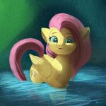  1:1 2020 absurd_res auroriia cutie_mark digital_media_(artwork) equid equine female feral fluttershy_(mlp) friendship_is_magic green_eyes hair hasbro hi_res mammal my_little_pony partially_submerged pegasus pink_hair solo wings 