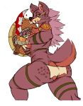  angry anthro big_butt blood bodily_fluids bone butt canid clothing danonymous female fur hi_res huge_butt hyaenid loincloth mammal mask multicolored_body multicolored_fur muscular muscular_anthro muscular_female narrowed_eyes shield solo spotted_hyena two_tone_body two_tone_fur weapon 