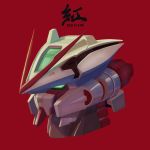  absurdres character_name disembodied_head glasses1255 glowing glowing_eyes green_eyes gundam gundam_astray_red_frame gundam_seed gundam_seed_astray head highres looking_ahead mecha red_background solo v-fin 