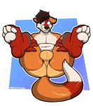  absurd_res anthro balls bulge butt canid canine clothing feroxdoon fox genitals hi_res male mammal mana_hallowhound navel nervous paws presenting red_fox solo tight_clothing underwear 