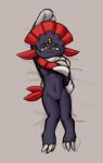  arm_above_head bed breasts claws cloak clothing feathers female furniture hand_on_chest looking_at_viewer lying nintendo nova_nsfw on_back on_bed pok&eacute;mon pok&eacute;mon_(species) small_breasts solo tail_feathers toe_claws video_games weavile 