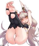  animal_humanoid blush breasts butt canid canid_humanoid canine canine_humanoid character_request clothing feet female fox_humanoid humanoid jtveemo legs_up looking_at_viewer mammal mammal_humanoid nia_(xenoblade) panties solo toes underwear xenoblade_chronicles_2 