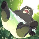  1:1 2020 anthro balls barely_visible_balls barely_visible_genitalia belly black_body black_fur briefs clothing cute_fangs fur genitals hi_res kemono male mammal norijaga outside overweight overweight_anthro overweight_male paws solo tighty_whities underwear ursid white_clothing white_underwear 