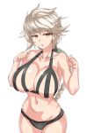  1girl black_bra black_panties bra braid braided_ponytail breasts eyebrows_visible_through_hair garukichi hair_ornament highres kantai_collection large_breasts looking_at_viewer navel panties ponytail short_hair underwear unryuu_(kantai_collection) white_hair yellow_eyes 