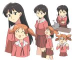  2girls azumanga_daioh black_eyes black_hair blush brown_eyes cat expressive_hair long_hair long_sleeves mihama_chiyo multiple_girls multiple_views open_mouth orange_hair sakaki school_uniform serafuku short_twintails skirt smile tsubobot twintails 