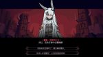  animal_ears arknights bunny_ears bunny_girl chinese_commentary chinese_text cishi_nianshao facial_scar frostnova_(arknights) grey_eyes helltaker highres nose_scar ring_hair_ornament scar translation_request white_hair 